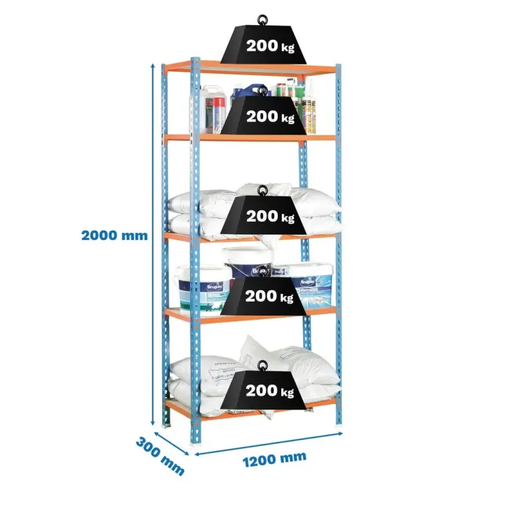 Estantería SIMONRACK MADERCLICK MEGAPLUS 5/300 AZUL/MADERA 2000x1200x300 - 1