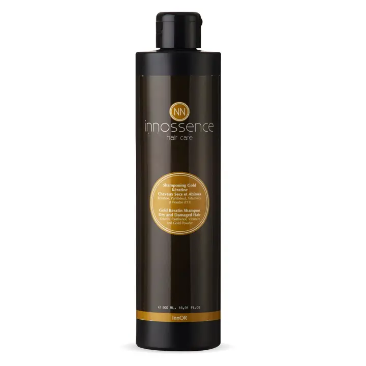 Innossence Champú Gold Keratin Cabellos Secos y Dañados - Queratina, Pantenol, Vitaminas y Polvo de Oro - 500 ml - 1
