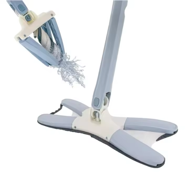 Fregona Trapeador Plano con Escurridor Incorporado y Filtro de Microfibra - Limpieza de Suelos Húmedos y Secos , Mopa con filtro de Microfibra en X, con mango extensible para Suelo con raspador y cabezal giratorio - 1