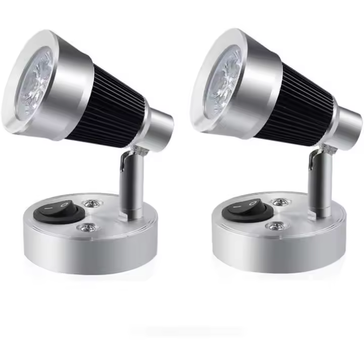3W 12V LED Reag Light para RV, aplique de pared pequeño proyector interior 90 ° convenientemente ajustable con interruptor para autocaravanas de caravana (blanco cálido, paquete de 2) [clase energética A ++] - 1