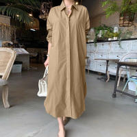 Vestido De Mujer Verano 2024 Estilo Casual Color Sólido Cuello Volteado Botones Solas Talla Grande Longitud Pierna Completa Polyester - details 10
