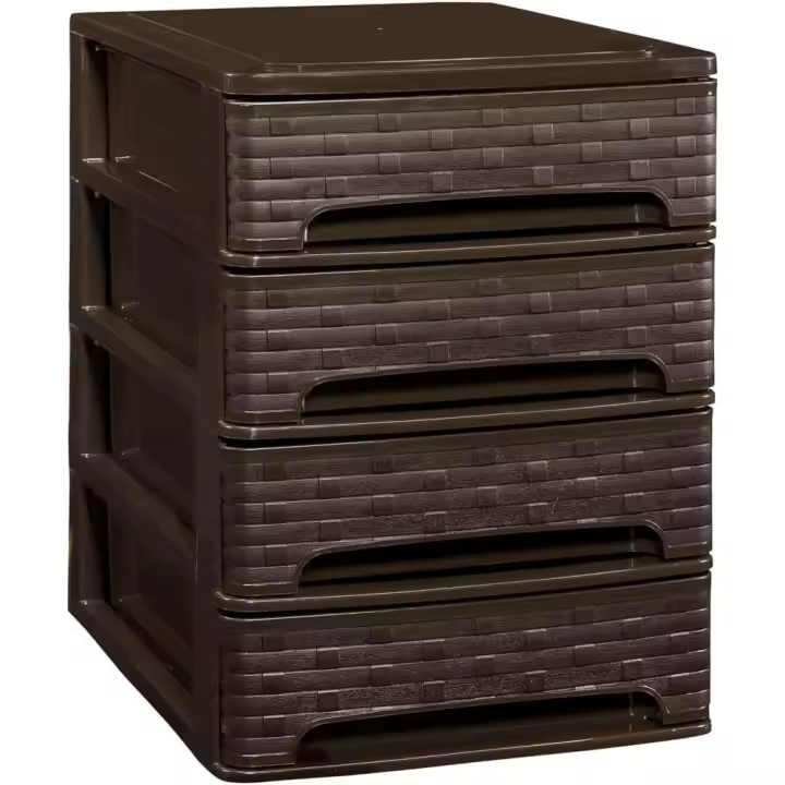 COM-FORT HOUSE  Cajonera Apilable de Plástico  Modelo Bambú  Color Wengue  Modelo de 4 Cajones - 1