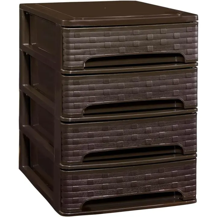 COM-FORT HOUSE  Cajonera Apilable de Plástico  Modelo Bambú  Color Wengue  Modelo de 4 Cajones - 1