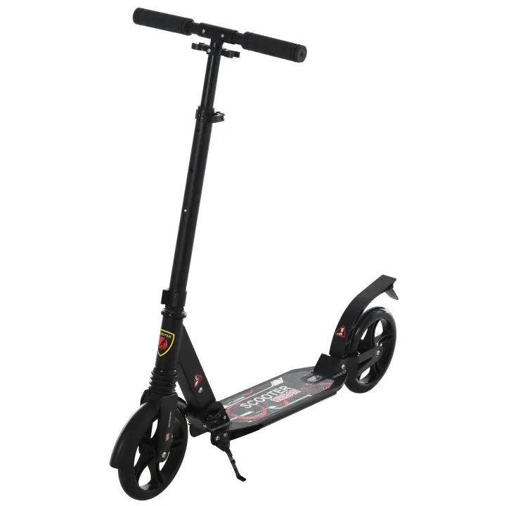 HOMCOM Patinete Plegable Scooter con Manillar Altura Ajustable Patinete Ligero para Adultos y Niños (más de 14 años) Tipo Monopatín con Freno Grandes Ruedas Ø200 mm Aluminio Carga 100kg - 1
