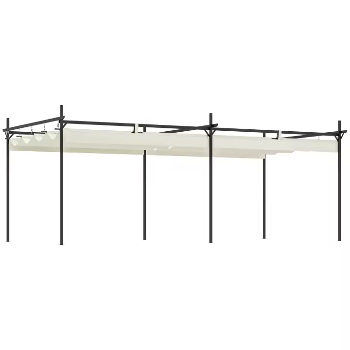Outsunny Pérgola de Jardín 6x3 m con Techo Retráctil, Cenador de Jardín con UPF30+, Estructura Metálica, Tela de Poliéster, Pabellón para Exterior, Terraza, Crema - 1