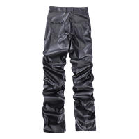 Pantalones De Cuero PU Para Hombre Estilo Hip Hop Harajuku Retro Callejero Casual Ruched Pleated Color Sólido Negro Talla Grande - details 7