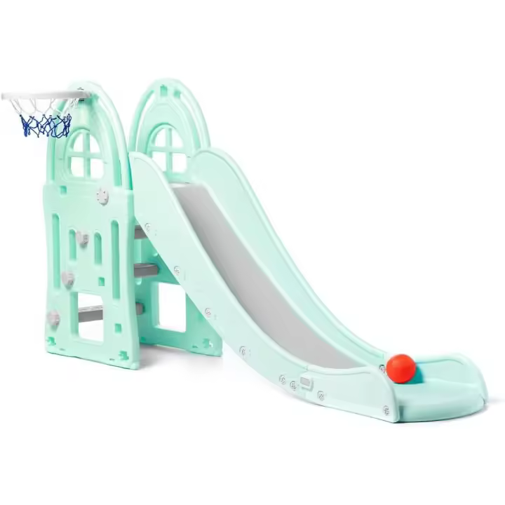 Tobogán XL - Azul - Gran Tobogán para niños y niñas Ideal para Interior y Exterior, tobogán Plegable con Canasta de Baloncesto y Pelota - 1