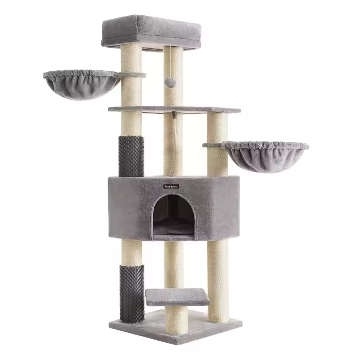 Árbol para gatos grande con almohadillas autocalentables, torre estable para gatos grandes, cueva, cuerda de sisal, disponible en gris y negro o blanco - 1