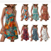 Vestido Mujer Verano Sin Mangas Vestidos de Playa Cuello en V Elegante Estampada Tanque Mini Casual Camisola con Bolsos - details 1