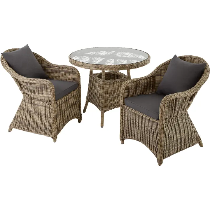 TECTAKE - Conjunto de ratán y aluminio lujoso compuesto de 2 sillones y mesa, Estructura de aluminio - muy estable, Las piezas se entregan montadas, Poliratán de aspecto totalmente natural e impermeable - 1