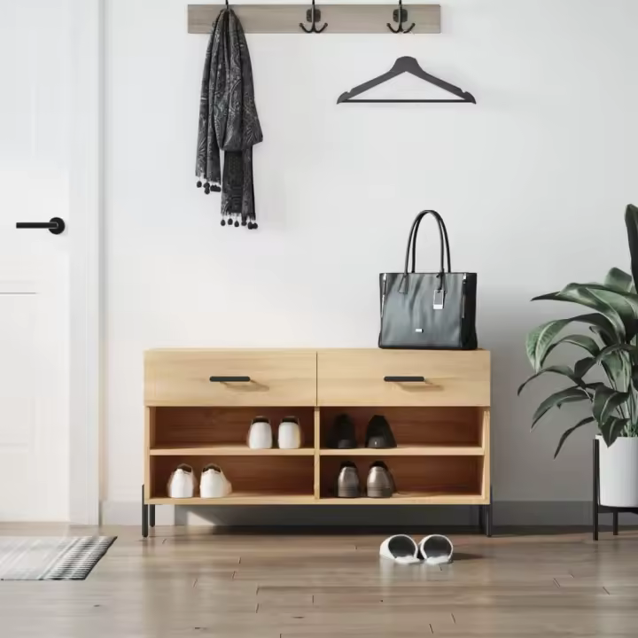 vidaXL Banco zapatero madera de ingeniería roble Sonoma 102x35x55 cm - 1