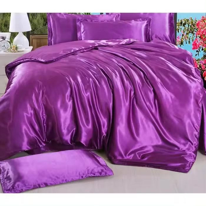 Juego de Cama de Seda-KONVINIT-Morado Oscuro-220x240cm-Sábana 230x240cm - 2 fundas de almohada 48x74cm - 1