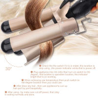 Rizador De Pelo Eléctrico Ajustable En Temperatura Con 3 Tubos Egg Roll Triple Barrel Wanda Para Estilo De Ondas Y Rizos Cerámica Tourmalina - details 3