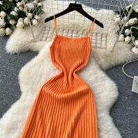 Vestido Largo Tejido De Encaje Con Cintura Alta Midi Sin Mangas Elegante Vestido Amarillo Para Mujer Vestido Fino De Color Negro Vestido De Calle - details 4