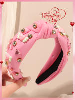 Diadema De Perlas Para Mujer En Rojo Y Rosa Diadema De Cabello Ancha Con Nudo Decorativo Para El Día De San Valentín Regalos De San Valentín - details 0