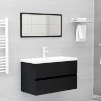 vidaXL Juego de muebles de baño madera de ingeniería negro - details 0