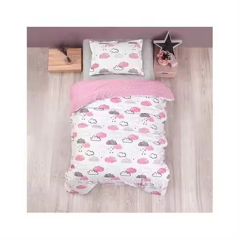 Dhestia Home Funda Nórdica Infantil de Algodón Turco Nubes Rosa Cama 90/105 - 1