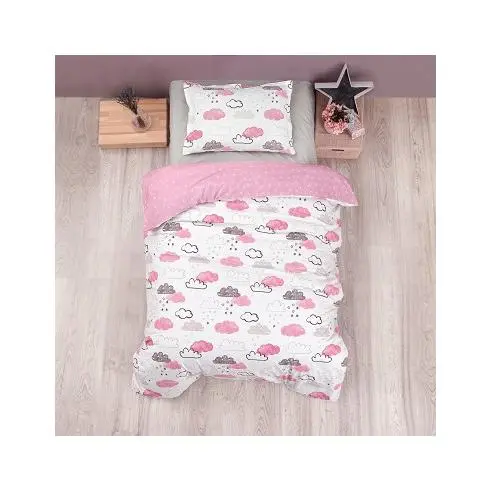 Dhestia Home Funda Nórdica Infantil de Algodón Turco Nubes Rosa Cama 90/105 - 1