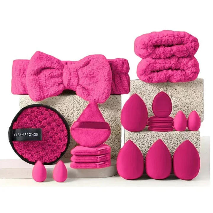 Kit De Herramientas De Maquillaje 20pcs Esponja Roja De Rosa Con Cabeza De Pulgar Y Muñequera Eliminador De Residuos Regalo De Vacaciones