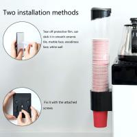 Dispensador de vasos de agua montado en la pared Dispensador de vasos con botón táctil Soporte de plástico antipolvo para vasos de plástico de papel Biodegradable (negro) - details 0
