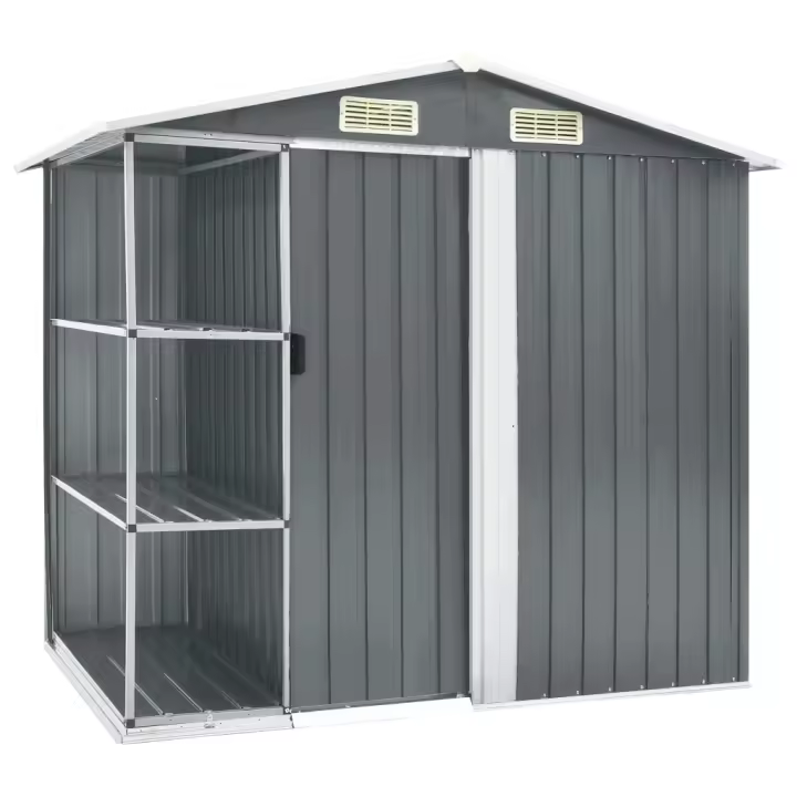 vidaXL Cobertizo de Jardín con Estantería Hierro Casetilla para Leña Color Gris,  Antracita, y mas - 1