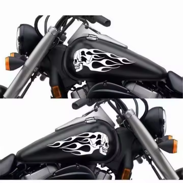 Pegatinas De Motocicleta Con Patrón De Calavera Y Llama Decoración Creativa Para Tanque De Combustible Y Cuerpo De Coche Impermeables Y Duraderas - 1