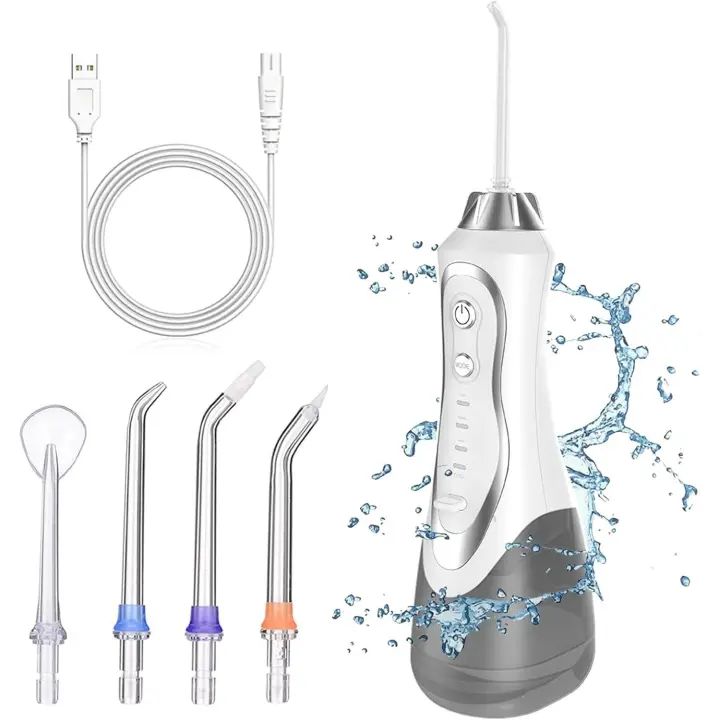 Irrigador Bucal Portatil, Irrigador Dental con 4 Boquillas 4 Modos,USB Recargable IPX7 Impermeable Irrigadores Bucales 320ML Para Limpiar en Profundidad,Para el Hogar y los Viajes - 1