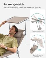 Tumbona Plegable con Parasol y Respaldo Reclinable, Ideal para Jardín, Piscina y Terraza, 193x53x29 cm, Capacidad de 150 kg - details 27