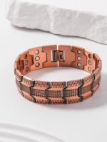 Pulsera De Terapia Magnética Retro Para Hombre En Cobre Rojo Con Tres Filas Anchas Pulsera De Cadenas Moda Casual - details 0