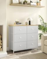 Cómoda de estilo industrial con 6 cajones de tela, armario de almacenamiento con marco de acero y tapa de madera, ideal para dormitorio y pasillo, disponible en varios colores, 30x80x71 cm - details 8