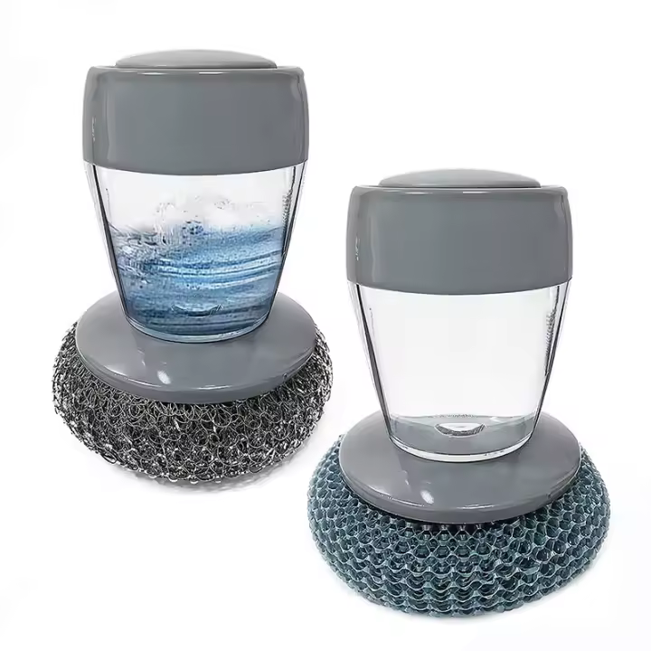 2 cepillos de jabón con soporte, estropajos de lana de acero para ollas, sartenes, limpieza de fregaderos de cocina - 1