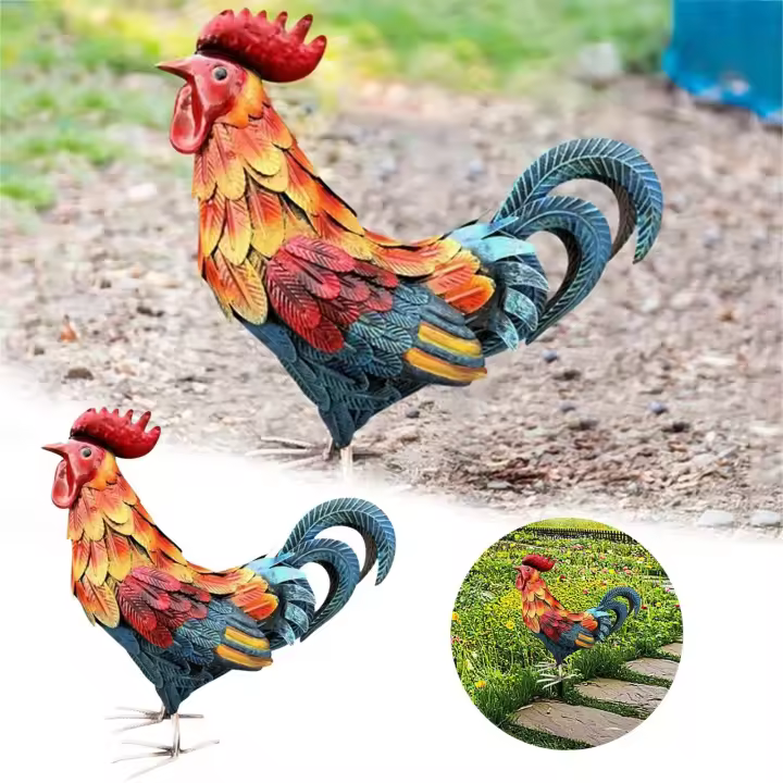Estatua Realista De Pollo De Metal Para Jardín Pato Animal Estacas Esculturas Decorativas Para El Hogar Y Patio Trasero - 1