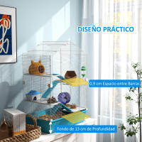 PawHut Jaula para Hámster de 5 Niveles Casa para Animales Pequeños con Plataformas Cuenco Bebedero Casita Rampas y Rueda de Ejercicio 58x36x81 cm Azul Claro - details 5