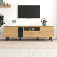 Muro de TV de 170 cm with Estilo y Elega diseño en Madera y Negro, mueble de TV, mueble Bajo Con Cajones, múltiples funciones de almacenamiento y aspecto Único. - details 0