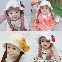 Gorro De Pescador Para Bebés Niñas Con Trenza Y Peluca Chaqueta De Punto Tejida Caliente Para Invierno Estilo Floral - details 0