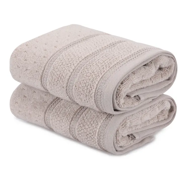 Wellhome Juego de Toallas 2 Piezas Micro-algodón Marrón Claro 50 X 90 Cm - Suave y Absorbente - 1