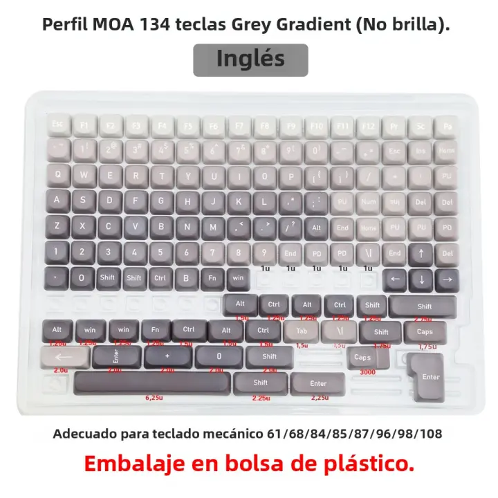 Nuevo Set De Keycaps MOA Gradient Grey PBT 134 Teclas Para Teclados Con Switches Cherry Gateron MX 5-lados Sublimación - 1
