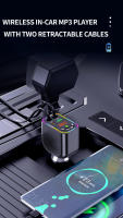 Reproductor De Música MP3 Para Coche Con Estéreo Hi-Fi Llamada Hands Free Cargador Rápido Y Cables Retráctiles Para iPhone Xiaomi Huawei Negro - details 0