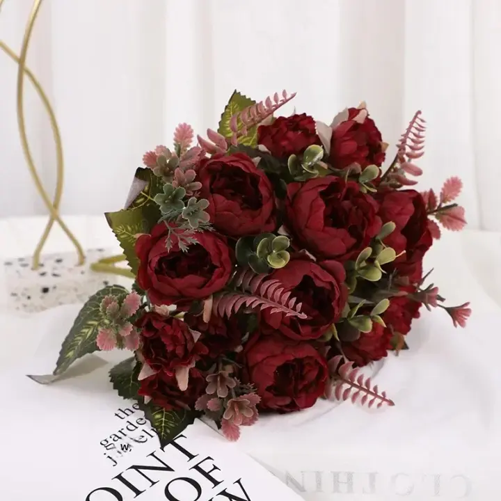 Bouquet De Peonías Simuladas Miniatura Vintage Flores Artificiales Para Boda Decoración De Hogar Arreglo Floral DIY - 1