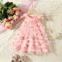 Vestido De Princesa Sin Mangas Para Bebés Niñas Con Flores En Malla Para El Verano 0-3 Años Vestido Lindo Y Cutes Para Niñas - details 1