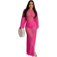 Vestido Midi Bodycon De Encaje Con Borlas Y Manga Larga Para Mujer Estilo Playa Fashion Hollow out Y Abertura Lateral Alta - details 24