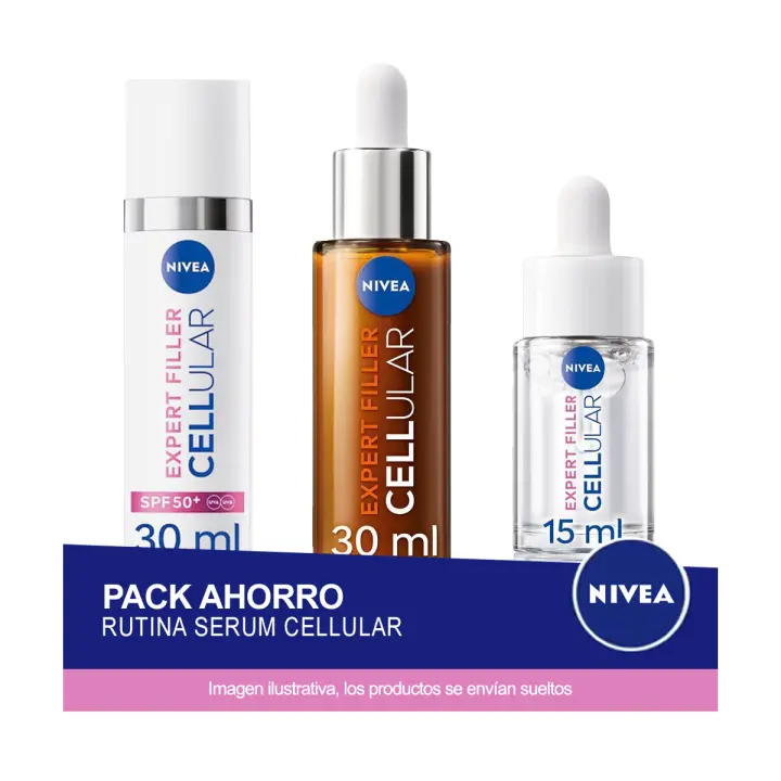 NIVEA CELLULAR Rutina Pack Ahorro - Contiene Serum Ácido Hialurónico + Serum Vitamina C + Fluido SPF 50 - 1