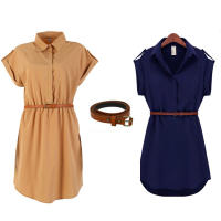 Vestido De Mujer Verano Chiffon Con Cinturón Estilo Oficina Y Fiesta Manga Corta Cuello En V Silueta A-Line Talla Slim - details 1