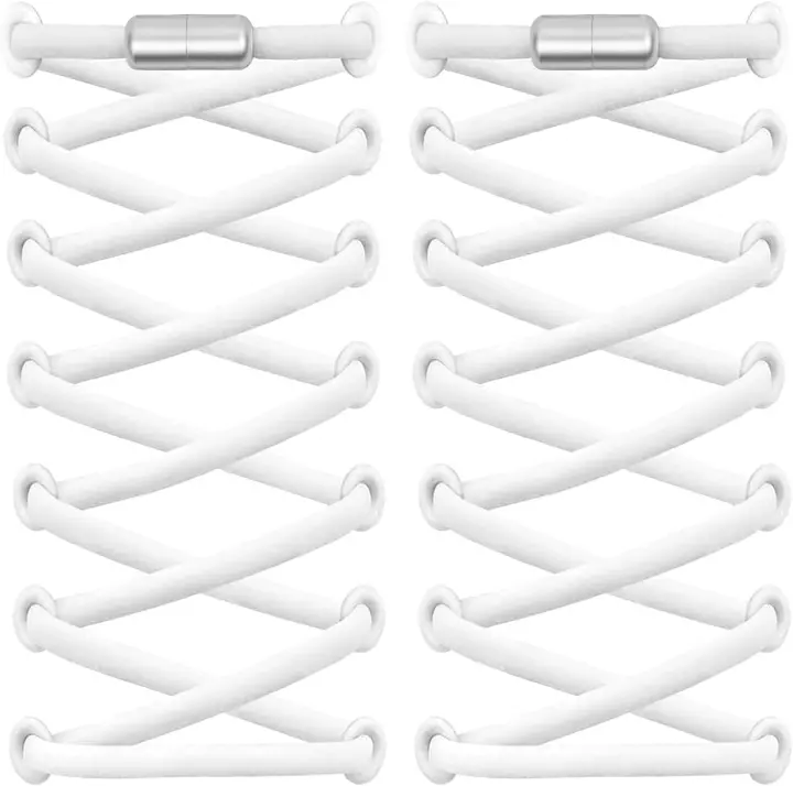 2 Pares Cordones Elasticos Zapatillas Deporte sin Atar, 5 mm Cordones Zapatillas Redondos con Hebilla Metal, Duraderos Cordones Blancos para Adultos o Niños, 100cm - 1