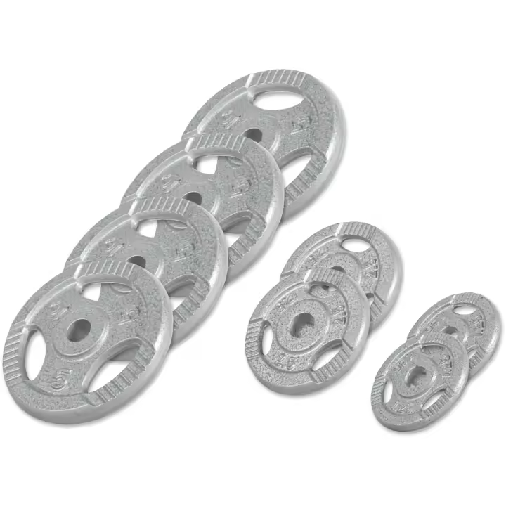 Gorilla Sports Juego de discos de pesas de hierro macizo con triple agarre - 2x 1,25 kg, 2x 2,5 kg, 4x 5 kg - 1