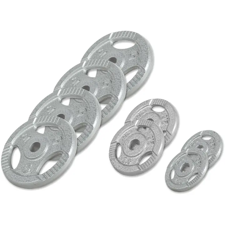 Gorilla Sports Juego de discos de pesas de hierro macizo con triple agarre - 2x 1,25 kg, 2x 2,5 kg, 4x 5 kg - 1