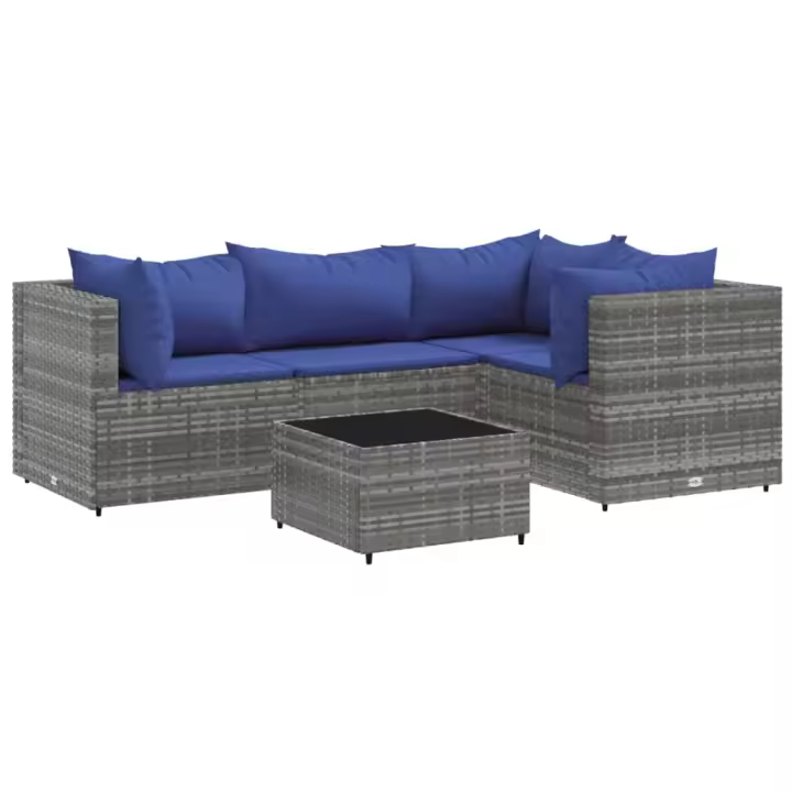 vidaXL Set de muebles de jardín 5 pzas y cojines ratán sintético gris - 1
