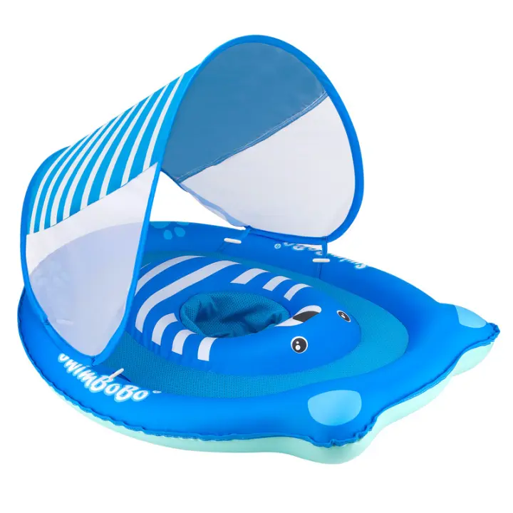 Flotador para bebé con parasol, asiento infantil, bonita funda de tela azul, osito de peluche. - 1