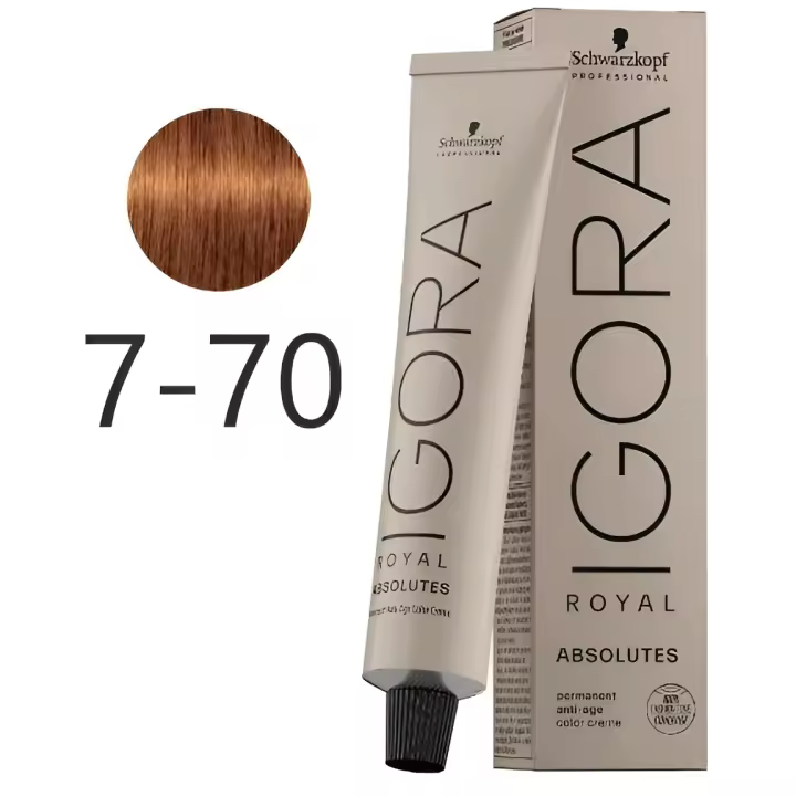 Schwarzkopf IGORA Royal Absolutes 7-70 Rubio Medio Cobrizo Natural Cuidado del Cabello 60 ml - 1