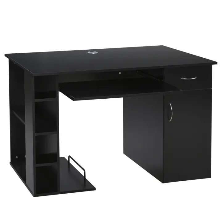 HOMCOM Mesa Escritorio para PC Mesa de Ordenador con Estantes Abiertos y baldas Ajustables Armario Soporte para CPU y Bandeja Extraíble 120x60x74 cm Negro - 1